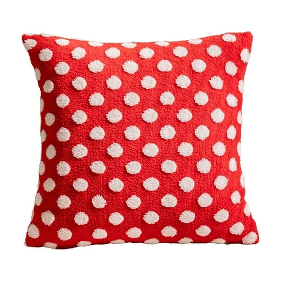 Christmas Pillowcases, Holiday Cushion Covers, Red and White Polka Dots Plush Jacquard Pillow Cover for Sofa Bed, Soft Durable Polyester Decorative Cushion Case 45x45cm 30x50cm