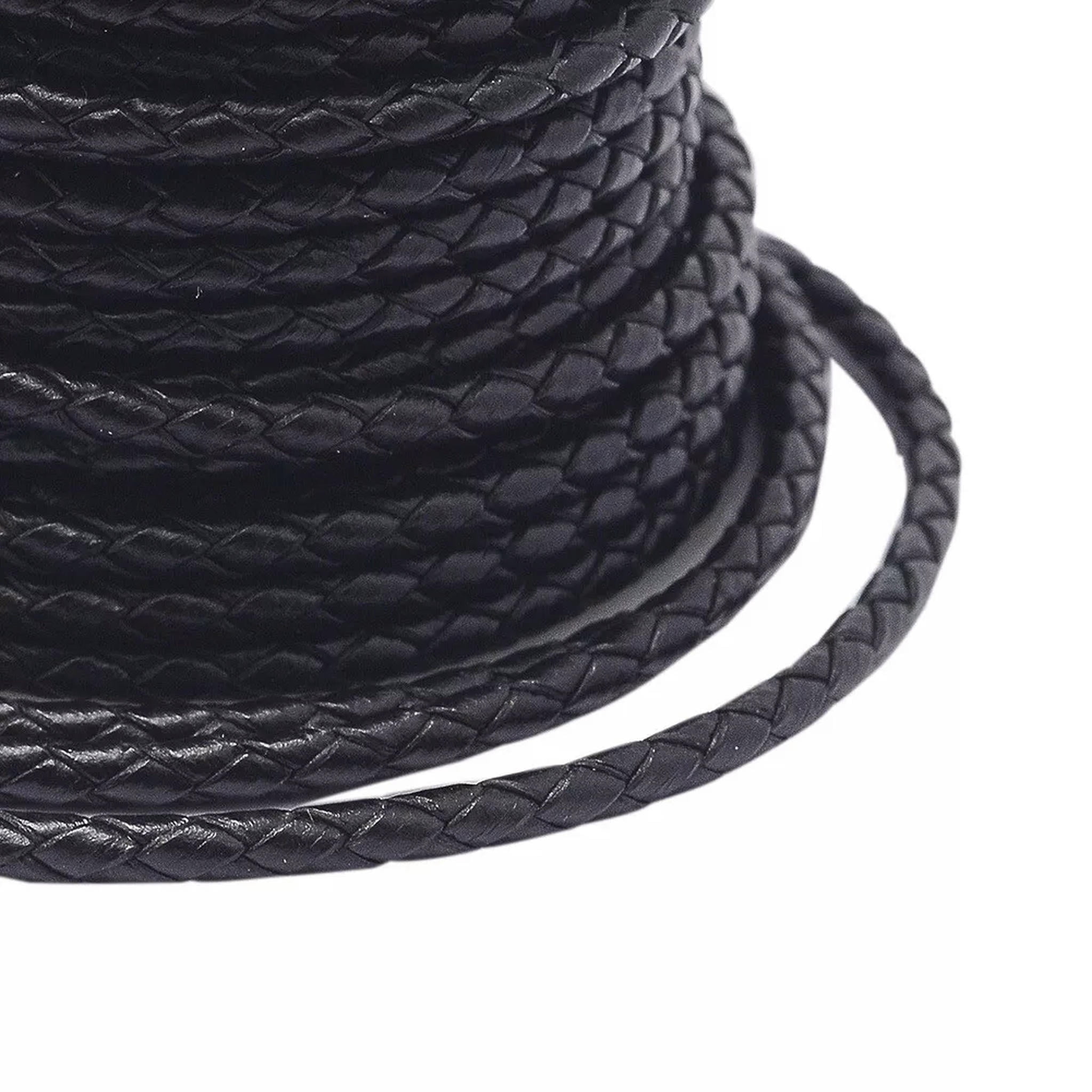 U8MO 8.74 yards/roll 3mm Black Round Braided Cowhide Leather Cord Leather Rope String