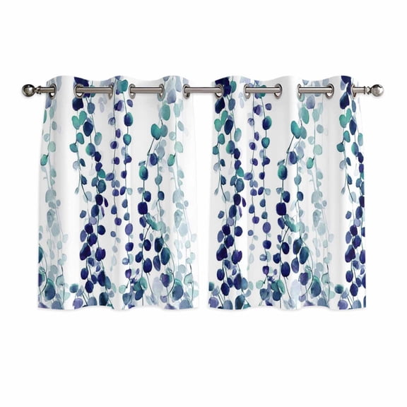 Blue Weeping Eucalyptus Kitchen Curtains Window Panels, Spring Summer Farmhouse Leaves Insulated Window Treatment Curtain, Grommet Curtains for Bedroom/Living Room/Bathroom, 2 Piece 52"Wx45"L