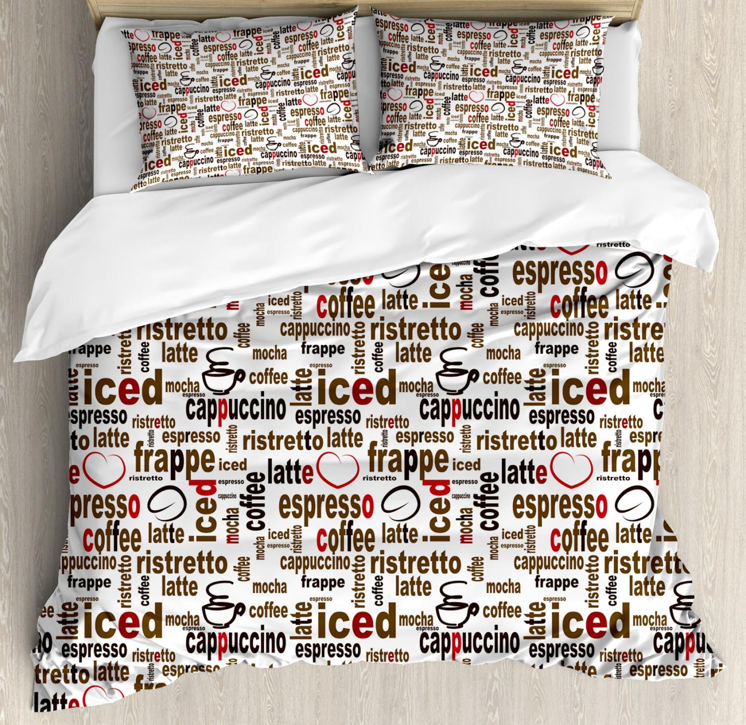 Modern Duvet Cover Set Coffee Words Cafe Typography In Point Sizes Digital Ilration Decorative Bedding With Pillow Shams Caramel Ruby And