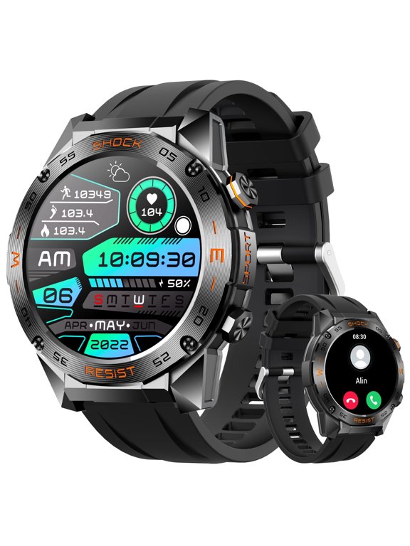 EIGIIS H60 1.46'' Big Screen Smart Watches for Men(Answer/Make Calls), Fitness Watch for iOS Android Tactical Smartwatch with Multiple Sports Modes Pedometer, 1pc