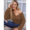 thumbnail image 5 of Women'S Long Sleeve V Neck Lantern Blouse Dressy Casual Ribbed Knit Tunics Loose Fit Fall Shirts 2025 Brown S, 5 of 8