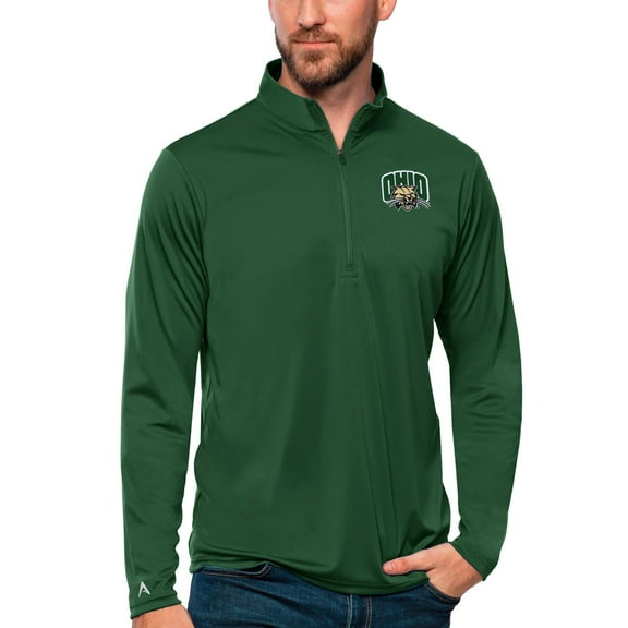 Men's Antigua Green Ohio Bobcats Tribute Quarter-Zip Top