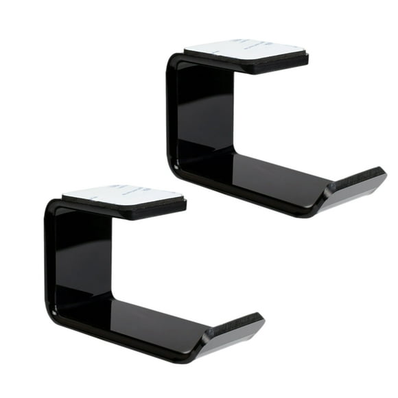 KAKOWELY 2pcs Acrylic Headphone Stand Headset Holder Wall Desktop Headset Rack L-shaped Bracket Headphone Accessories with Double-sided Tape (Black),3.54"X1.77"X2.36"