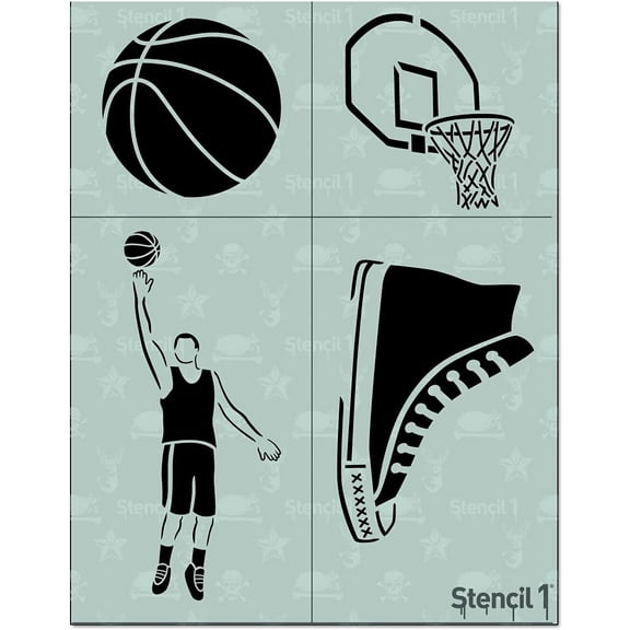Stencil1 Basketball 4-Pack Stencil Set Art Craft - 8.5" x 11"