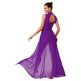 thumbnail image 2 of renvena Costumes de Danse Lyrique pour Femmes Robe Maxi Sans Manches à Col Roulé Dos Nu en Tulle et Maille Violette P, 2 of 5