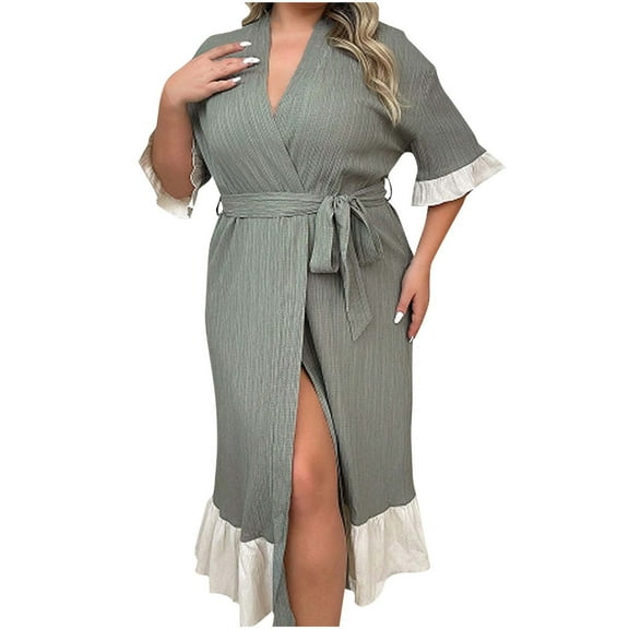 THDHVS Womens Robe,Bathrobe for Women,Women's Plus Size Long Robes Kimonos Plus Size Maternity Robes Delivery Robes Sleepwear Green 3XL