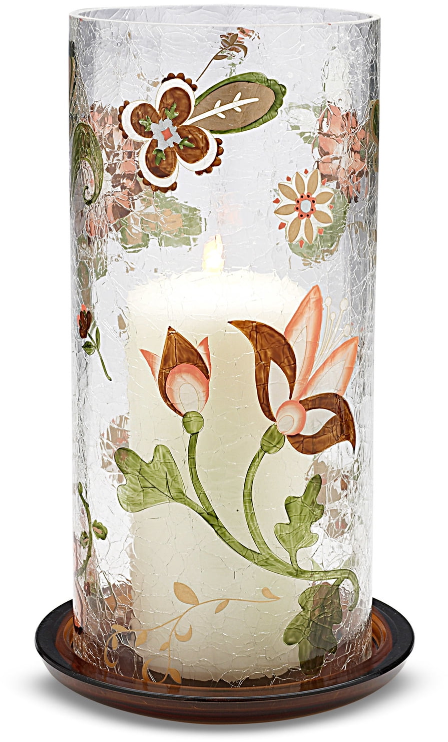 Let it Shine Pink Floral Crackle Glass Hurricane Cylinder Candle Holder