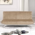 thumbnail image 4 of Contemporary Taupe Fabric Futon Sofa Bed with Chrome Metal Legs - 71" Wide, Extra Support, Modern Living Room Furniture, Converts to Bed, 4 of 6