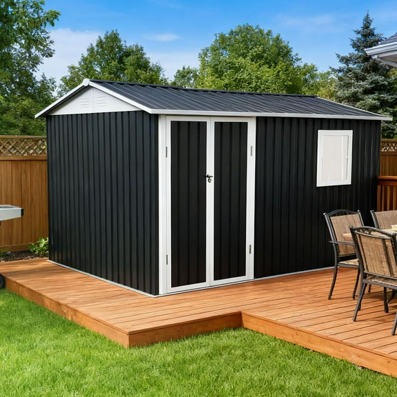 S-HOME 9x6 FT Metal Shed in Galvanized Steel for Patio and Backyard Tool Storage with One Window for Natural Light
