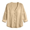thumbnail image 4 of YgkuHd Womens Cardigans Lightweight 100% Cotton V-Neck Long Sleeve Breathable Comfort Relaxed Top,Beige_XL, 4 of 5