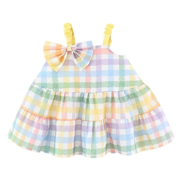 Ugoldhm Girls Dresses Cotton Fashion Plaid Print Breathable Ruffle Sleeveless Slip Dress Summer Outfits 6Months-4Years