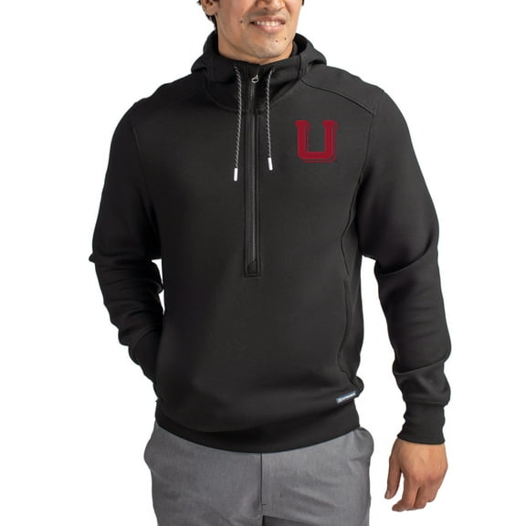 Men's-Cutter & Buck  Black Utah Utes Roam Eco Recycled Half-Zip Pullover Hoodie