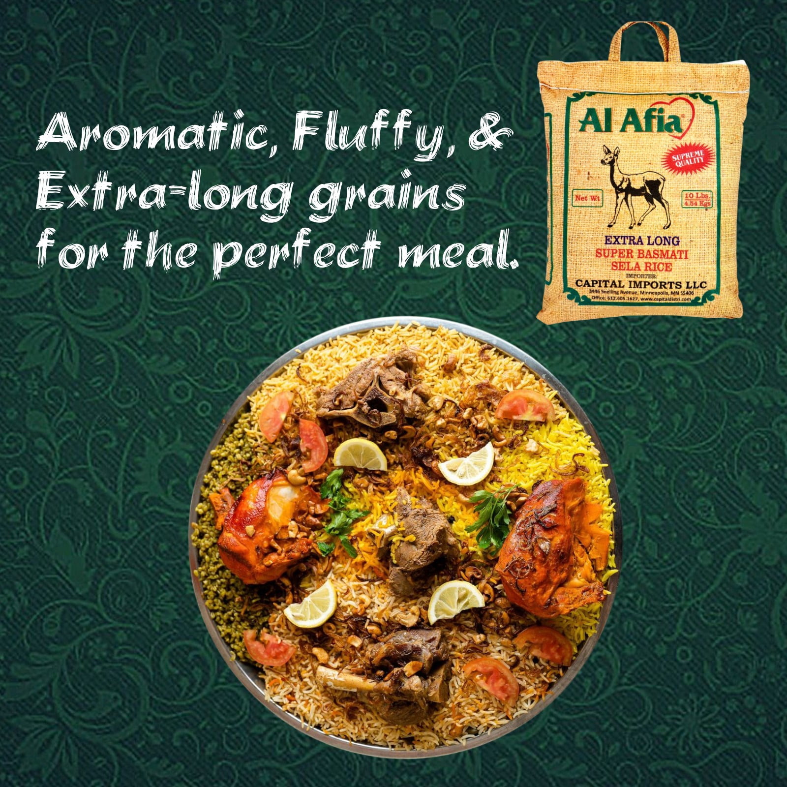 Al Afia Basmati Sela Rice Supreme Quality Extra Long , 10 lb (4.54 kg), Non GMO, Extra Long Basmati Rice, Vegan, Gluten Free, BPA Free, Zip Lock Bag, Dried Grains, Fresh White Rice