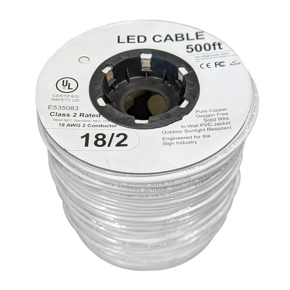 500 ft. Premium 18AWG Low Voltage Pure Copper LED Solid Cable 2 Conductor White Sleeve in-Wall Speaker Wire UL Class 2