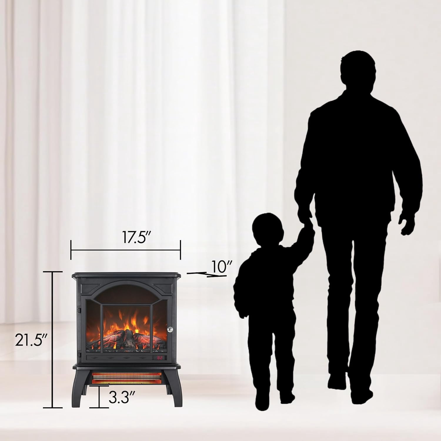 Innoflame 18" Electric Fireplace Virtual Stove, Infrared Quartz Heater w/3D Flame, Remote, Timer, Adjustable Temperature/Brightness, 1500W, Black