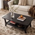 thumbnail image 6 of Fnova 47" Solid Wood Coffee Table, 2-Tier Center Table with Storage Shelf, Rectangular Tea Table for Small Space Apartment Office, Black, 6 of 19