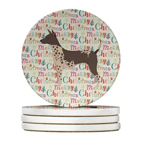 

American Hairless Terrier Merry Christmas Large Sandstone Coasters Pack of 4 4 in x 4 in