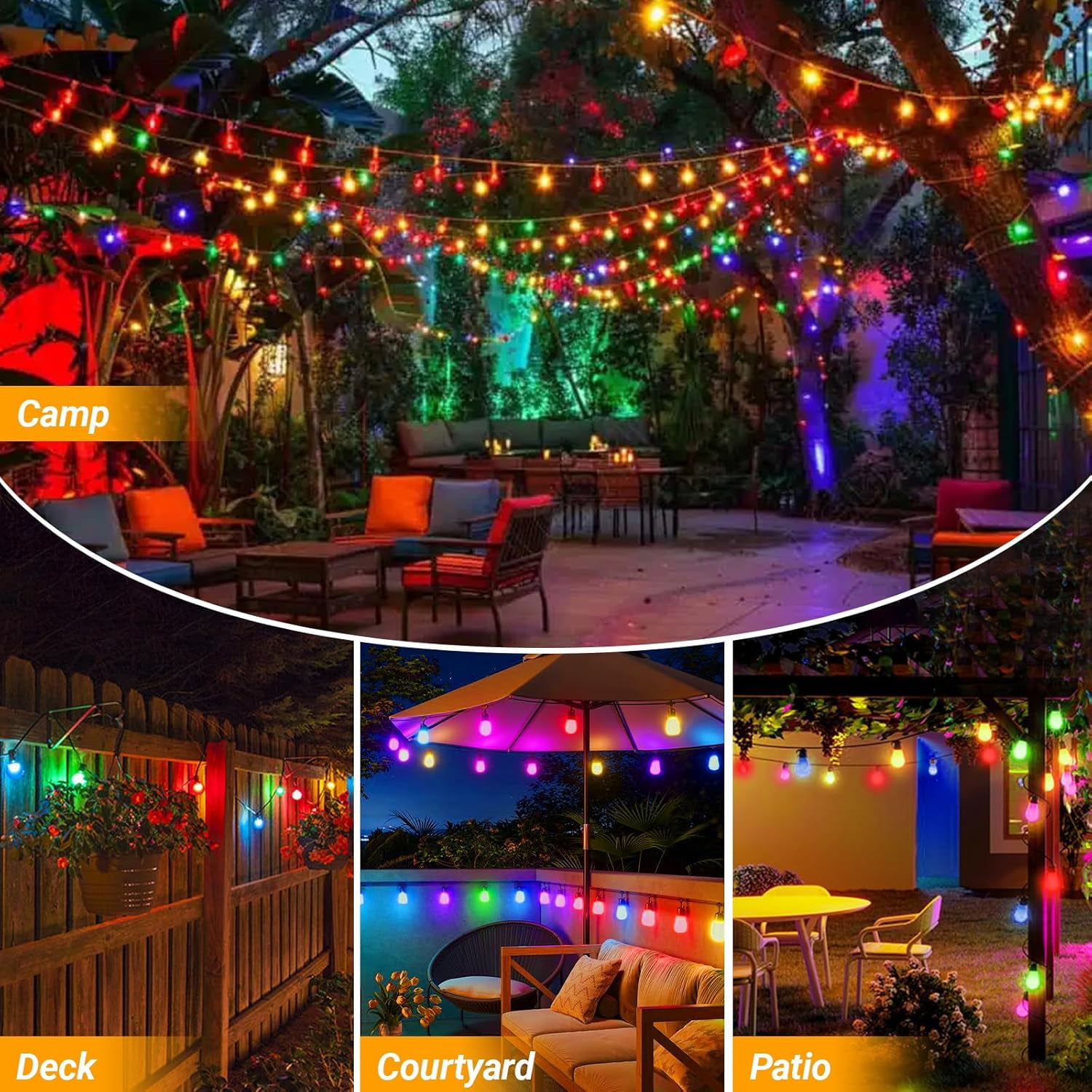 26Ft ST38 Outdoor String Lights, Multicolor Patio Lights with 12+1 ST38 Edison Colorful Bulbs, LED Shatterproof Colorful String Lights for Outside Bistro Christmas Patio Party Decorations