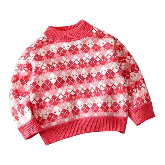 Diufon Toddler Baby Boy Girl Sweater Kids Plaid Fall Winter Crewneck Long Sleeve Thickened Warm Knitwear