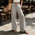 thumbnail image 4 of Ailaofu Women's Summer Striped Wide Leg Pants Drawstring Elastic Waist Casual Palazzo Trousers with Pockets Lightweight Loose Beach Pants for Vacation, 4 of 7