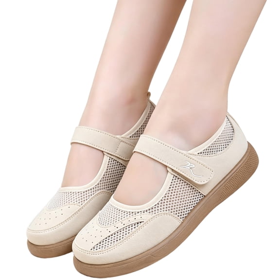 Willtoo Women's Breathable Mesh Mary Jane Flats, Comfortable Hook and Loop Casual Walking Shoes