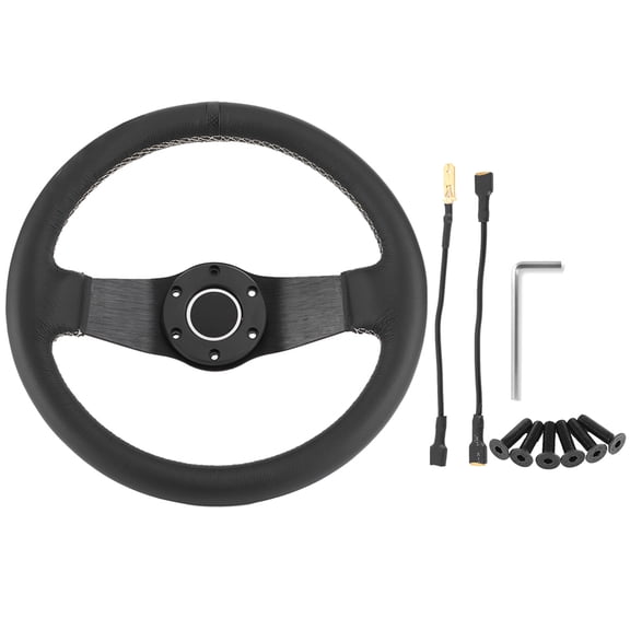 Vowen 13 Inch 320mm Universal Half Dish Racing Steering Wheel Black Leather Aluminum Frame with Horn Button