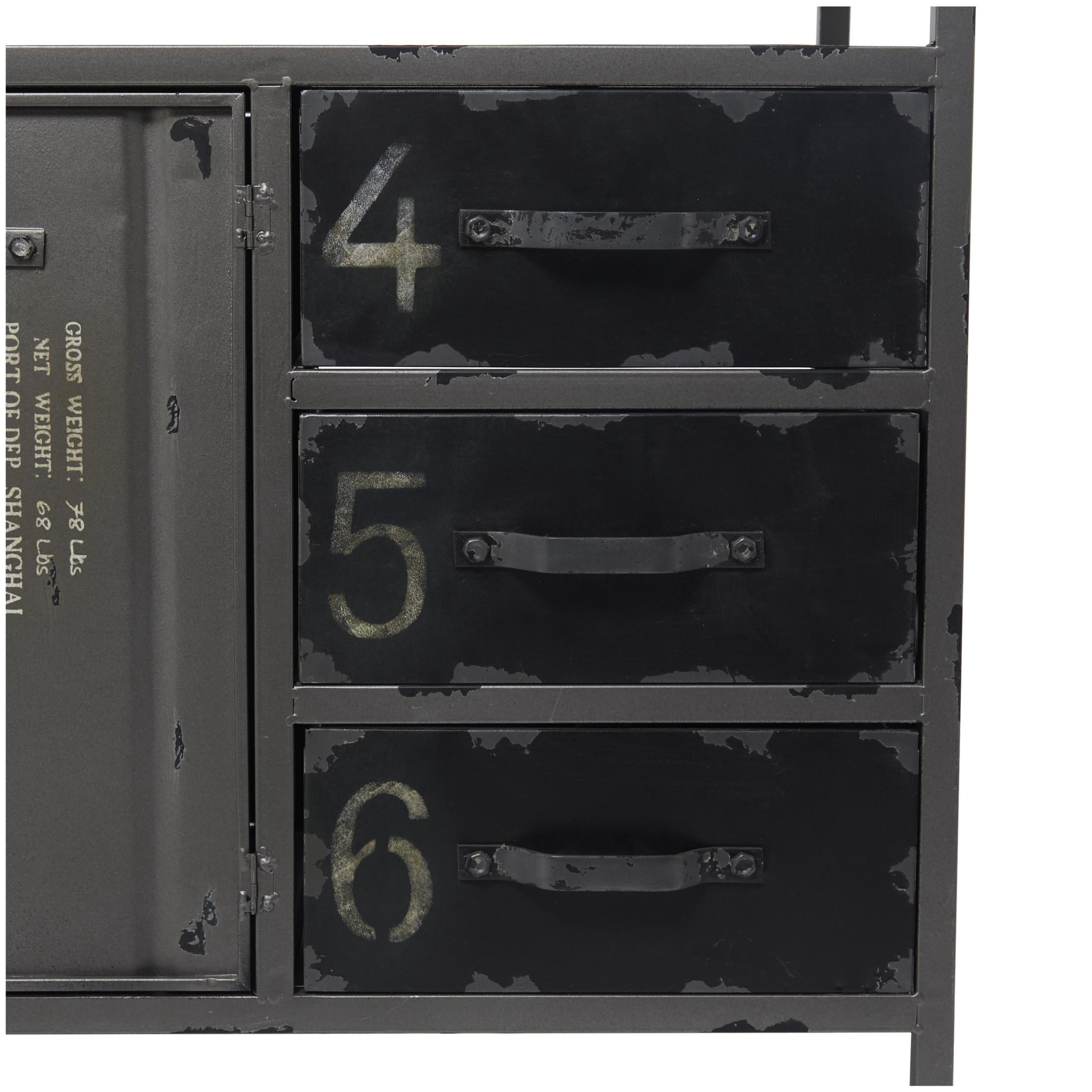 DecMode 56" x 30" Gray Metal Army Surplus Style 2 Door and 6 Drawer Sideboard with Numbers and Text, 1-Piece
