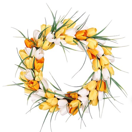 Handmade Silk Tulip Spring Wreath, 40cm Multicolor Front Door Wreath on Twig Base for Easter & Wedding Home Decor