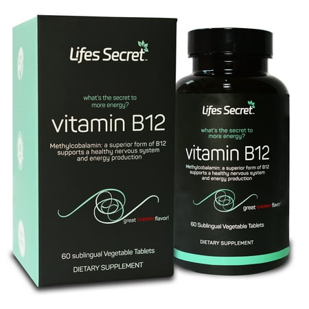 60 Vegetable Tablets Vitamin B12 Complex Methylcobalamin Methyl Lozenges Supplement 5000 mcg, 60 Sublingual Vegetable Cherry Tablets Boost Energy Levels & Metabolism Benefits Heart & Brain, USA Made ()