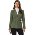 thumbnail image 1 of Blazer de gamuza sintética para mujer con cinturón de manga larga de un solo pecho Chaquetas de trabajo Outwear Coat Ejercito Verde XL, 1 of 6