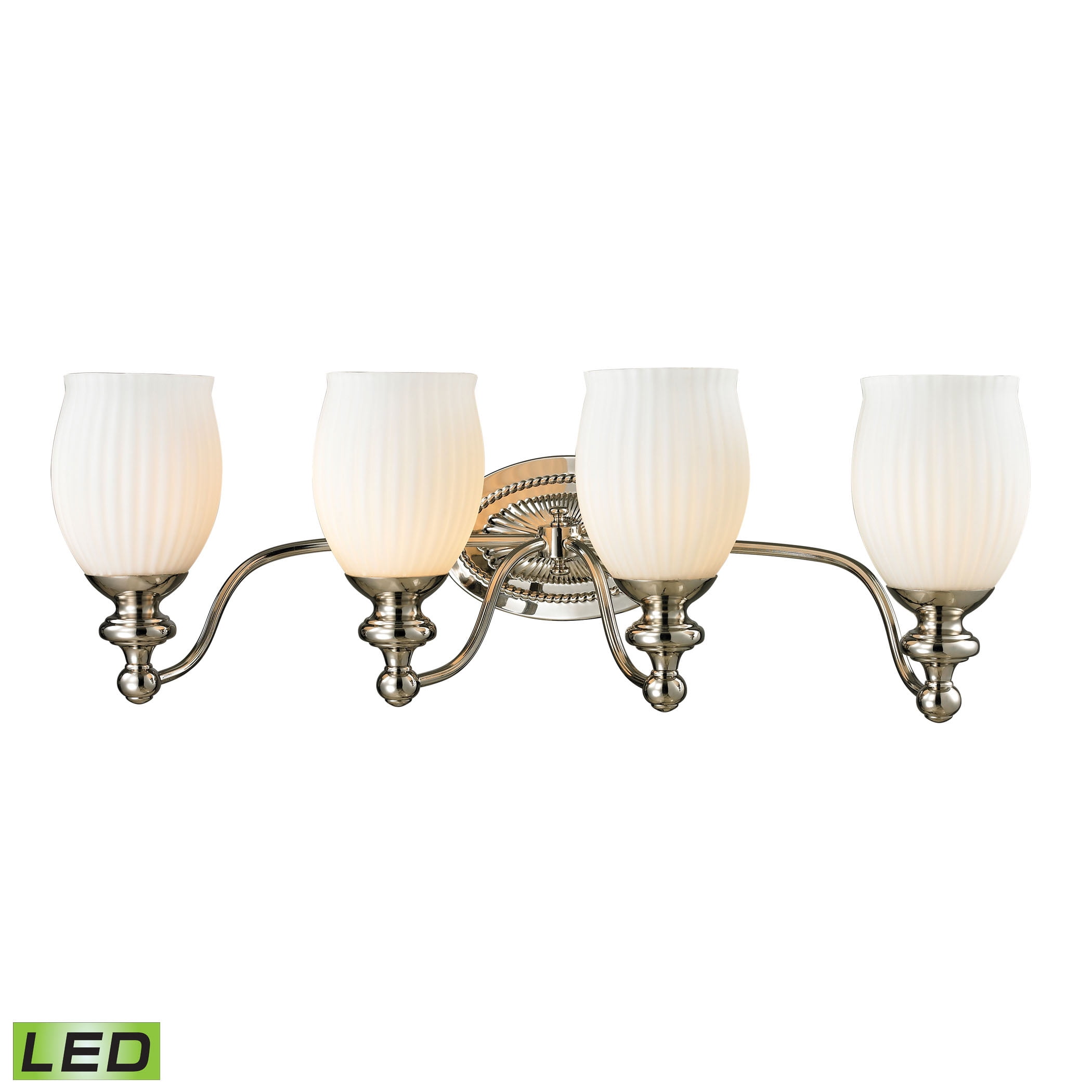 Park Ridge 4Light Vanity Lamp in Polished Nickel with Reeded Opal