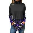 thumbnail image 2 of Sevevn Women's Fashion Printed Long Sleeve Printed Turtleneck Top T-shirt Hot Pink S Family Gifts, 2 of 5
