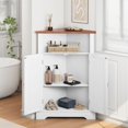 thumbnail image 3 of Smuxee Bathroom Corner Storage Cabinet, Farmhouse Floor Corner Cabinet with Barn Door and Adjustable Shelf, White Narrow Cabinet Organizer for Bathroom, Living Room, Kitchen, 3 of 9