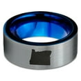 thumbnail image 2 of Tungsten Oregon The Beaver State Band Ring 8mm Men Women Comfort Fit Blue Flat Cut Brushed Gray Polished, 2 of 4