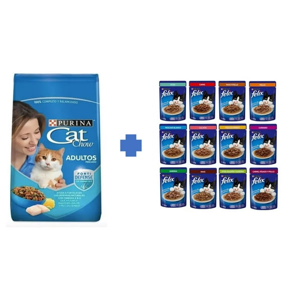 Paquete croquetas gato Cat chow 20 kg + 10 sobres felix 85 gr Cat chow