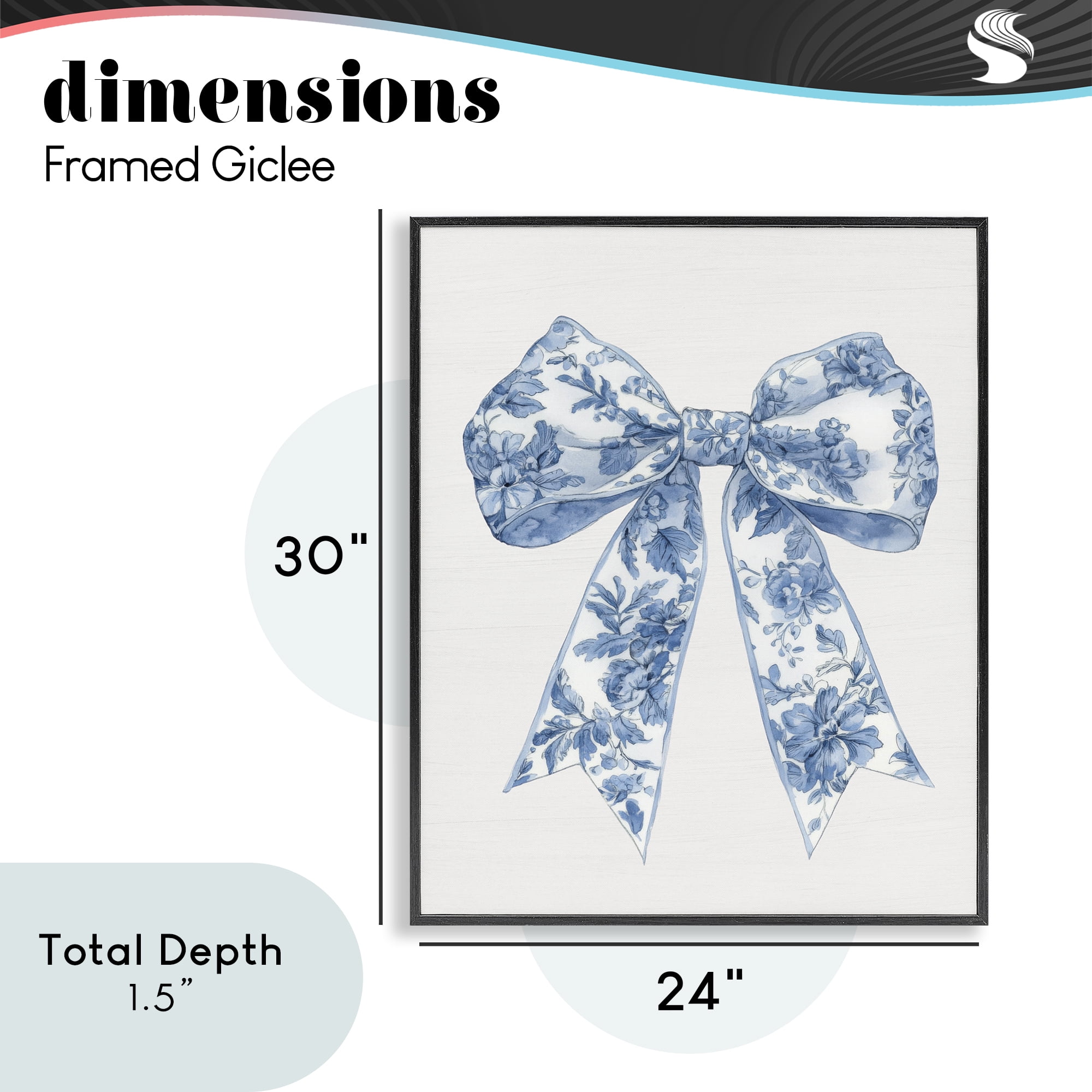 Soft Delicate Toile Bow Black Framed Giclee Art, design by Lettered and Lined
