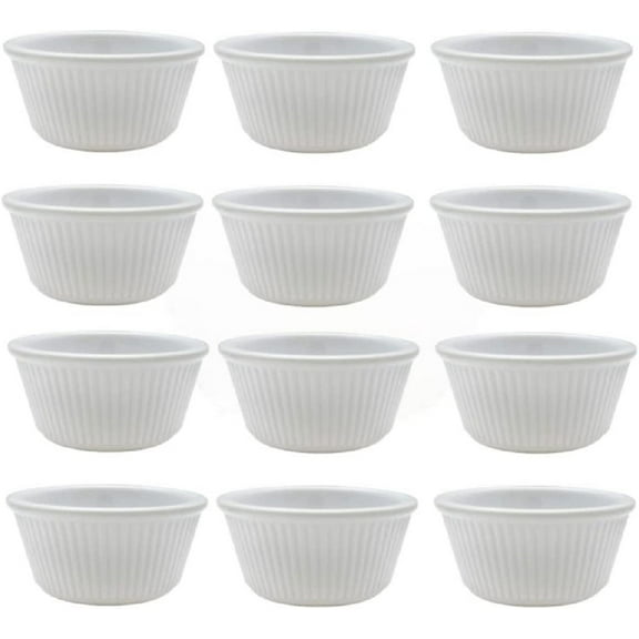 Truecraftware – Set of 12- Fluted Ramekin 3 oz. White Color Melamine - Individual Condiments Ramekins Portion Dipping Sauce
