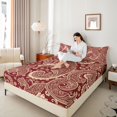 thumbnail image 3 of Homewish Vintage Boho Paisley Bed Sheets,Bohemian Exotic Style Full Size Sheets,Red,4pcs,1 Flat Sheet, 1 Fitted Sheet and 2 Pillowcases, 3 of 6