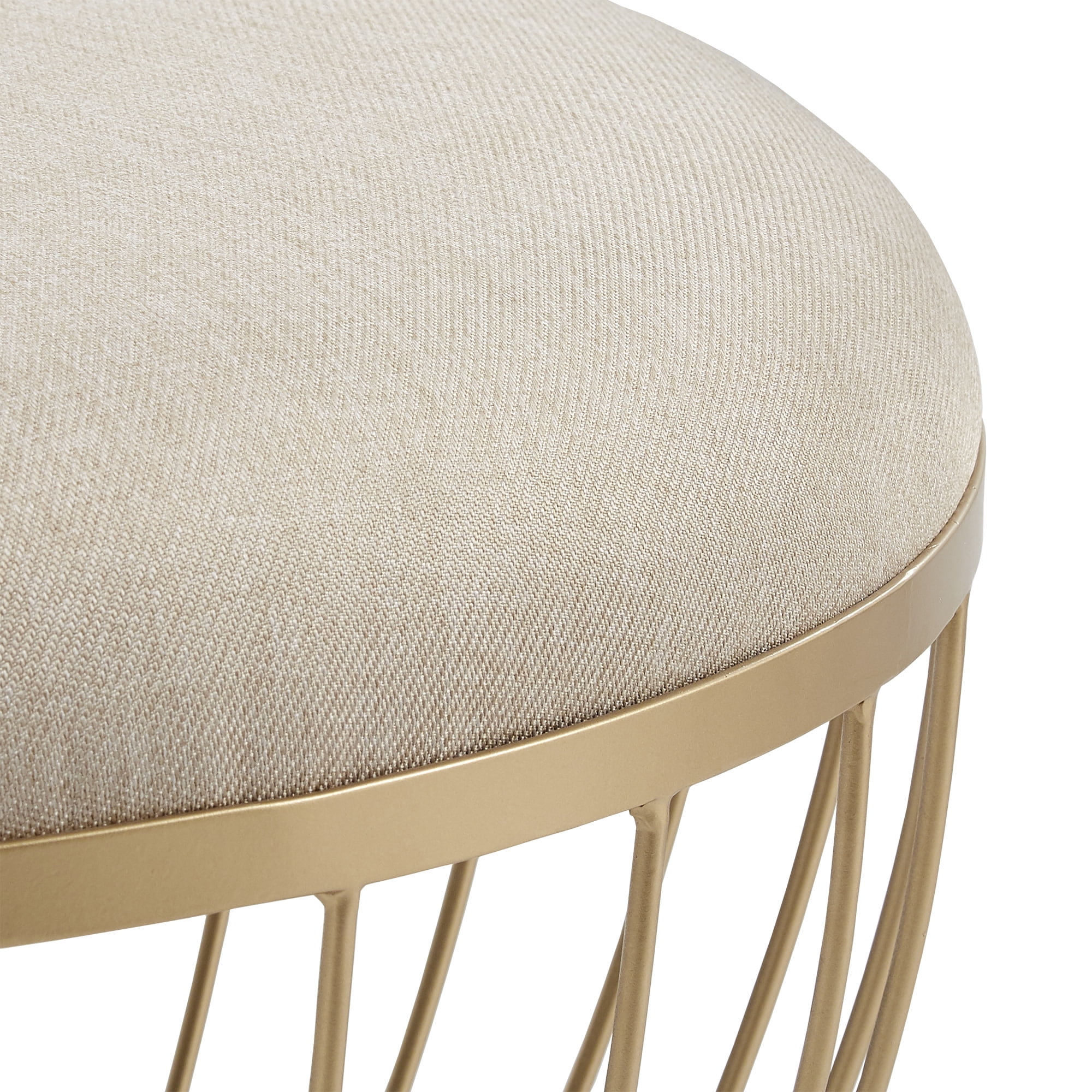 Weston Home Harriette Fabric Upholstered Round Ottoman, Beige Linen