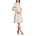 thumbnail image 4 of INSPIRE CHIC Women's Cocktail A-Line Dress Choker V Neck Short Sleeve Belted Elegant Flare Dresses L Beige, 4 of 5