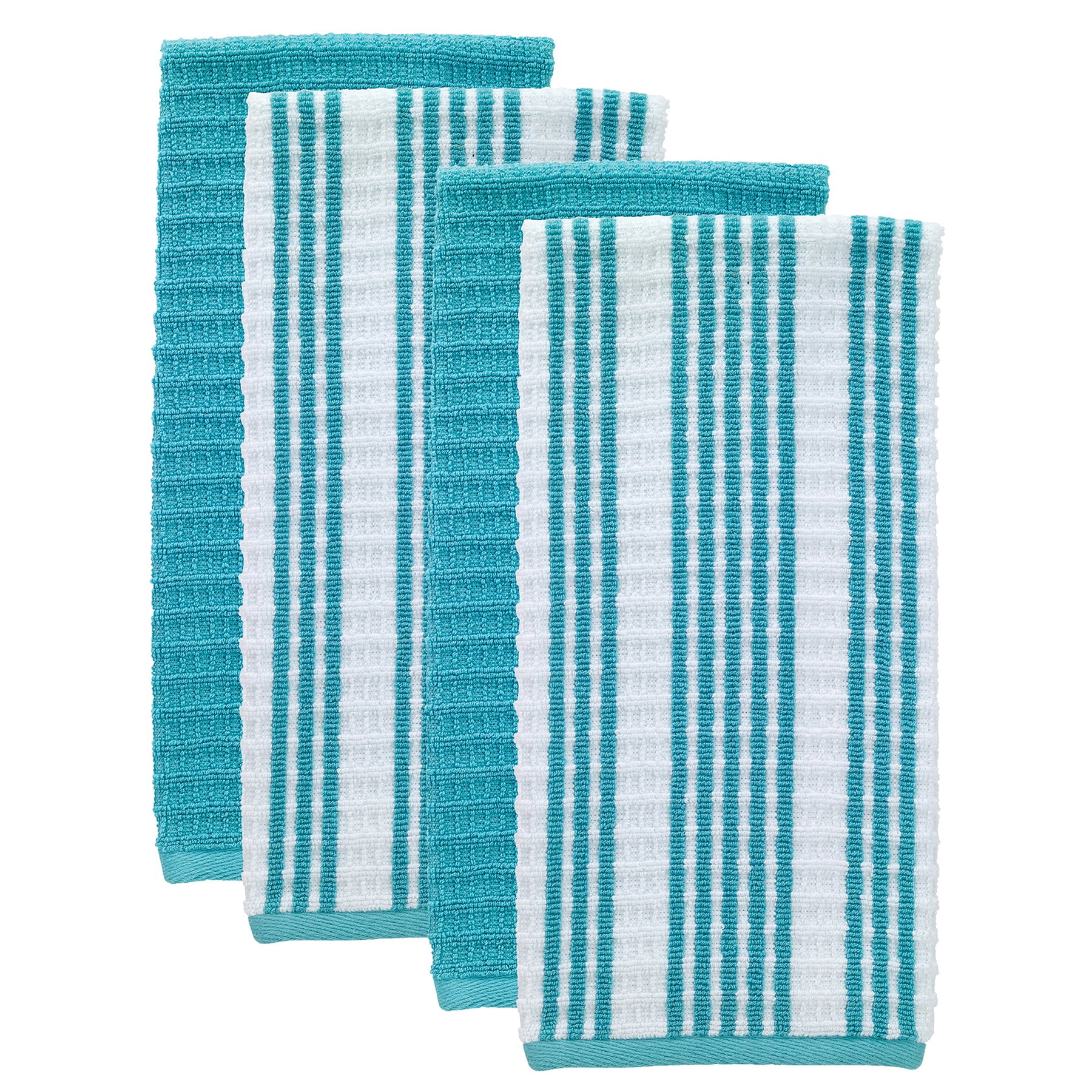 T-Fal Solid & Stripe Premium Kitchen Towels, 4-Pack, Breeze