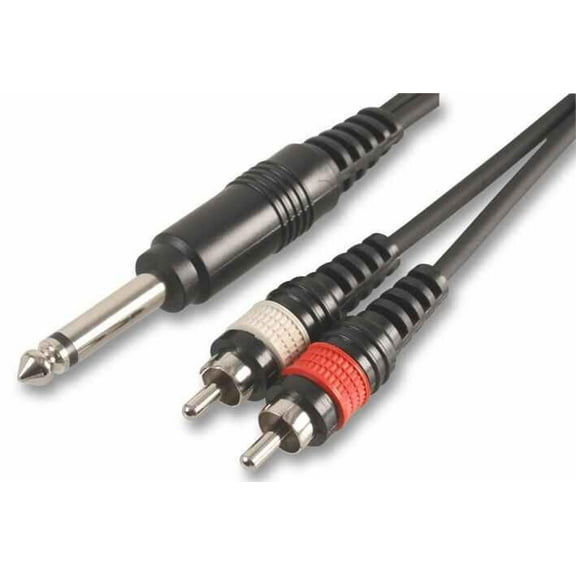 PULSE - 2x Phono (RCA) to 6.35mm Mono Jack Plug to Plug Lead, 3m Black