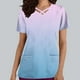 thumbnail image 1 of Fiudx Ofertas Relámpago Top de Ropa de Enfermería con Bolsillo y Cuello En V de Manga Corta de Color Degradado Informal a La Moda para Mujer, 1 of 5
