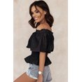 thumbnail image 1 of ABPHQTO Top negro con cintura fruncida y hombros descubiertos para mujer, 1 of 5