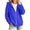thumbnail image 4 of MSJUHEG Zip Up Sweatshirt Women Long Sleeve Top Comfrt Travel Hoodie Cropped Sweatshirt Oversized Hoodie Zip Up Cardigan Plain Hoodies Oversized Sweatshirt Winter Clothing for Women A3 Blue M, 4 of 9