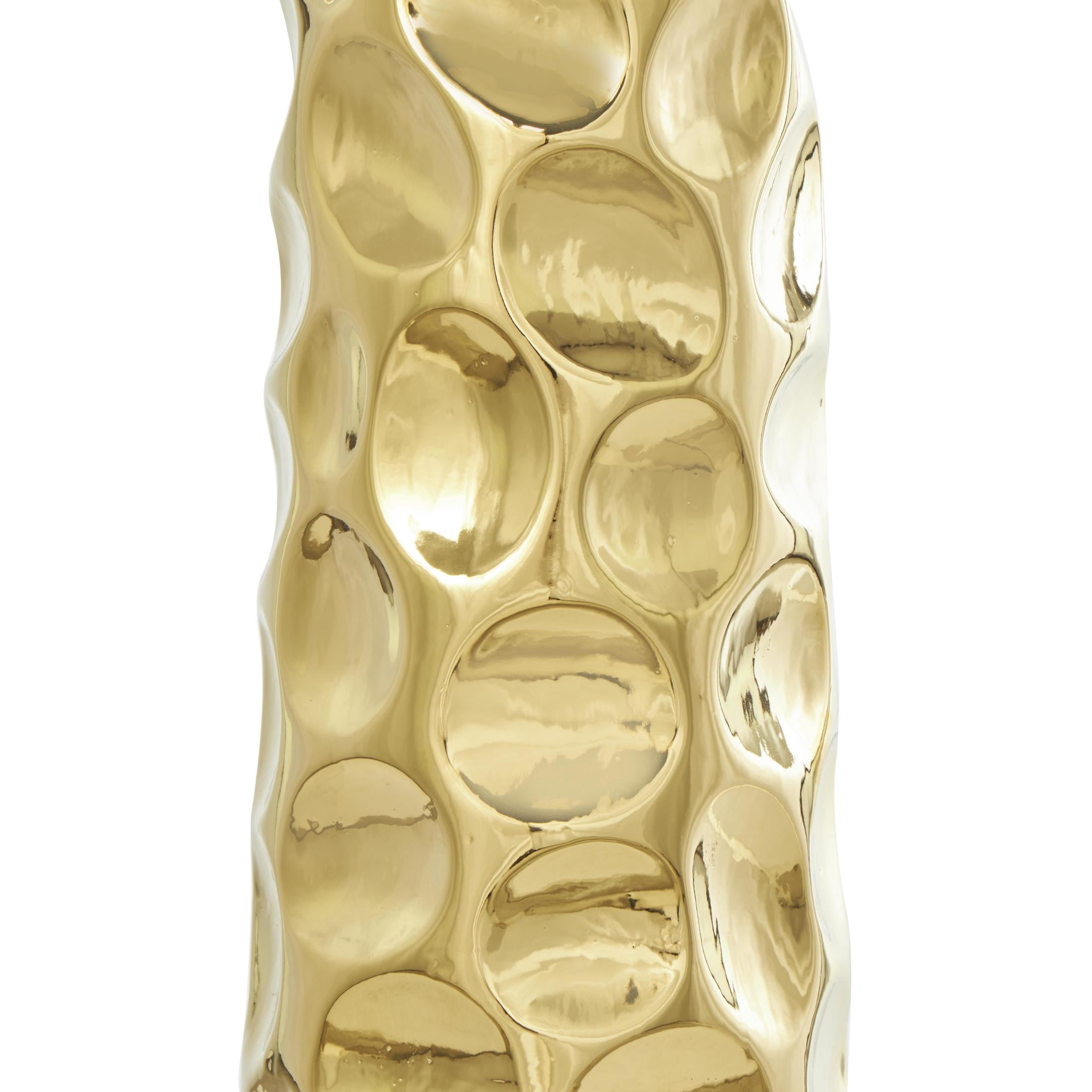 DecMode 39" Geometric Bubble Gold Ceramic Vase with Concaved Circles