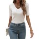thumbnail image 2 of VISgogo Ladies Temperament Slim Knitwear, Primavera Verano Mujer Estilo de ocio Color sólido Cuello en V Manga corta Tops Camisa base VISgogo moda, 2 of 9