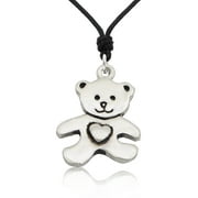 Teddy Bear Silver Pewter Charm Necklace Pendant Jewelry With Cotton Cord