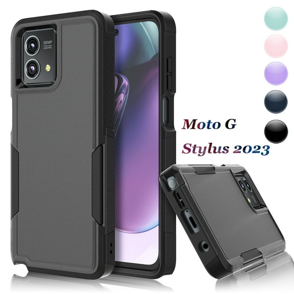 For Moto G Stylus 2023 5G Case, 2 in 1 Heavy Duty Armor Shockproof Tough Hybrid Hard PC Phone Case for Moto G Stylus 2023 5G, Njjex Rubber & Rugged Shockproof Full Body Protection Case Cover - Black